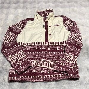 The North Face Women’s Zip Up Sweater in Burgundy and Cream